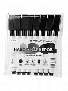 Маркеры черные на водной основе с магнитом и губкой для магнитной доски, набор 8 шт Орбита OT-OCL01